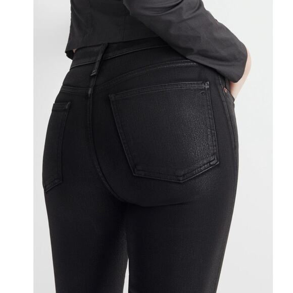 NWT Madewell Petite Kick Out Crop Jeans in True Black Wash: Coated Edition 33P - Picture 3 of 13